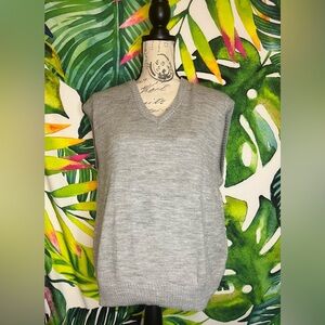Vintage KP Knitwear L Light Grey V Neck Office Preppy Fall Winter Sweater Vest